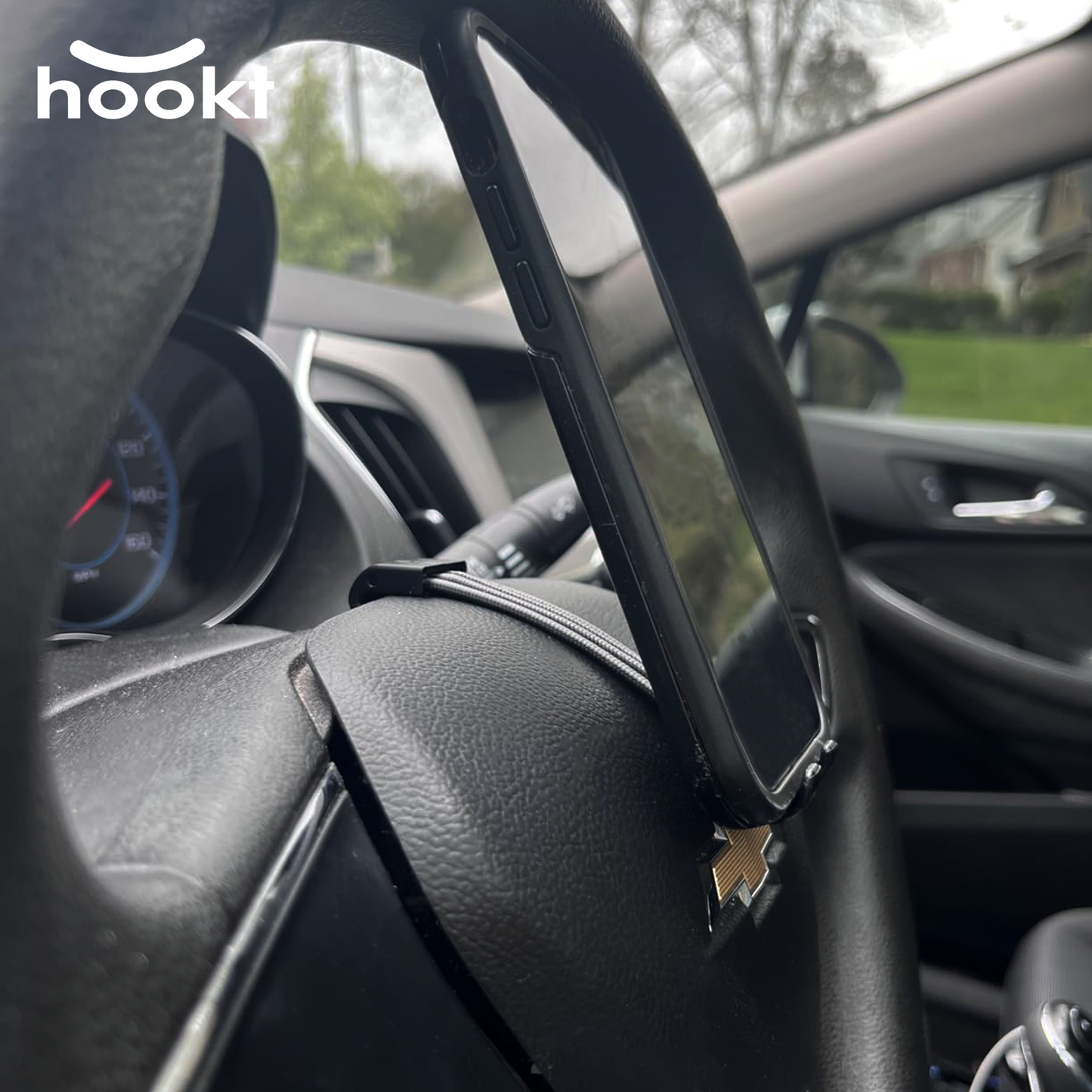 Hookt Universal Steering Wheel Phone Holder - 5.5 Inches | Flexible Hands-Free Mount for Cars, SUVs & Trucks (Red & Black)