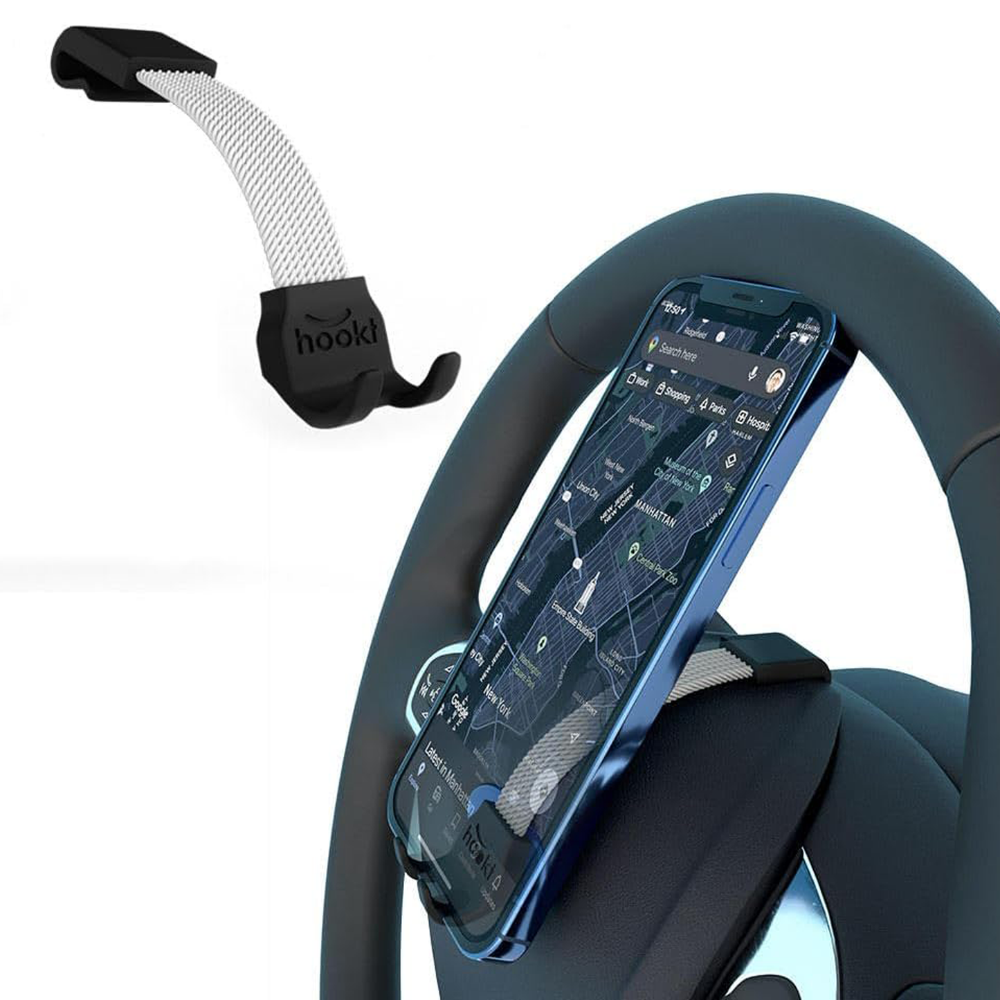 Hookt Universal Steering Wheel Phone Holder - 4.5 Inches | Flexible Hands-Free Mount for Cars, SUVs & Trucks (Gray)