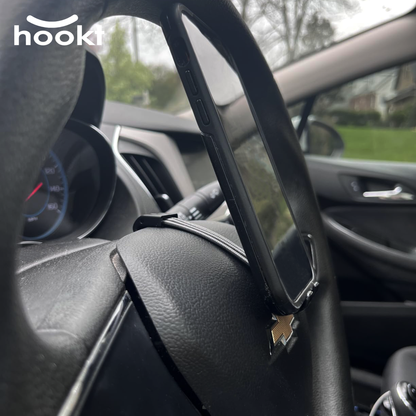 Hookt Universal Steering Wheel Phone Holder - 3.5 Inches | Flexible Hands-Free Mount for Cars, SUVs & Trucks (Gray & Black)